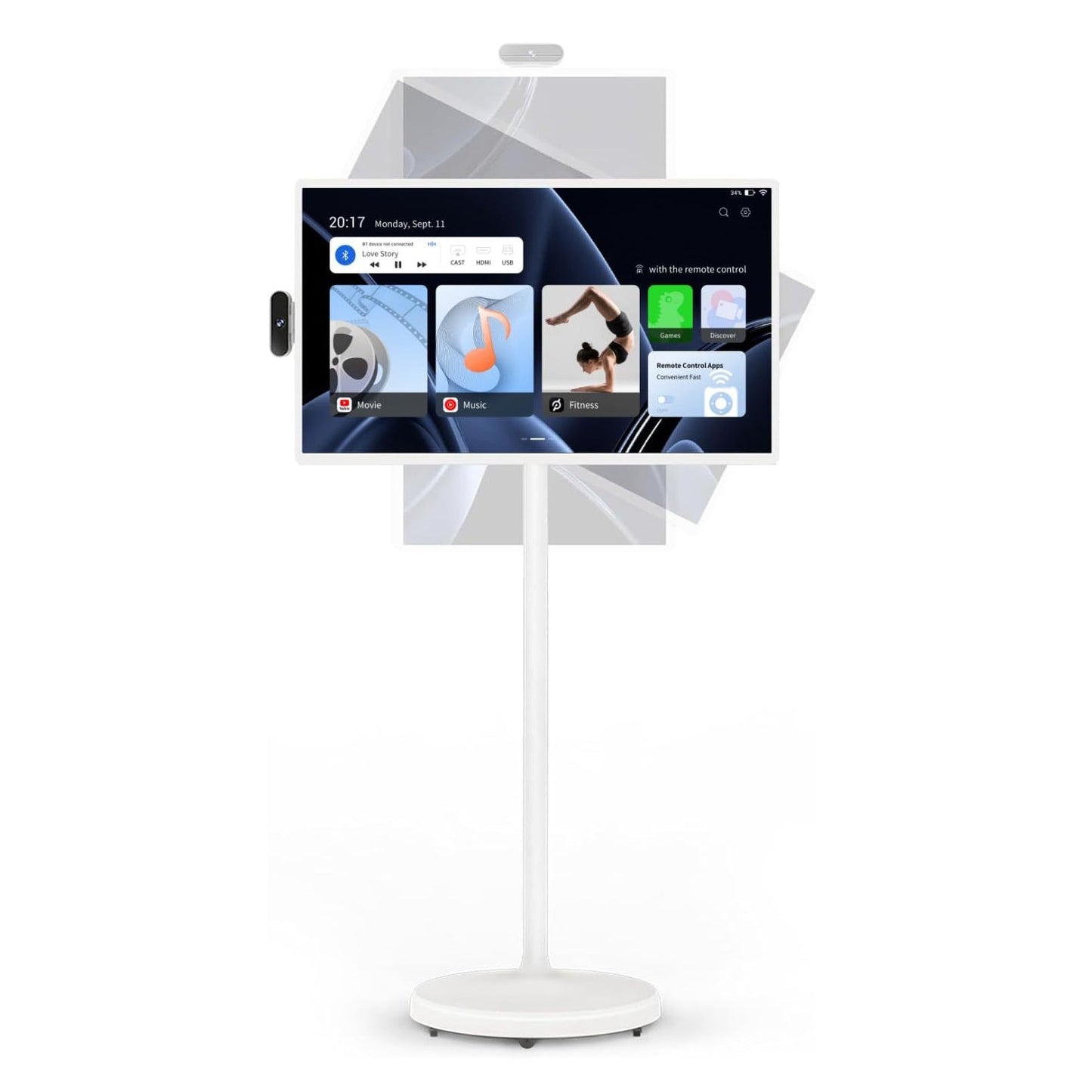 32-Inch Portable TV, 1080P FHD Rolling TV on Wheels with Rotatable Touch Screen, Android 13 OS, 8G RAM+128G Storage, Built-in Battery, Full Swivel Rotation, Voice Remote