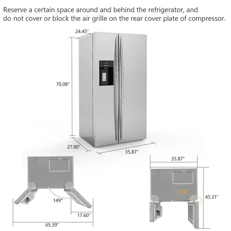 36" Side By Side 20.01 Cu. ft. Built-in Refrigerator with Freezer & Ice Maker Included