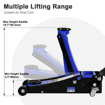 3 Ton Floor Jack, Hydraulic Low Profile Car Jack, Heavy Duty Steel Hydraulic Jack Floor Jack with Dual Piston Quick Lift Pump, Lifting Range 5.1′′-20′′